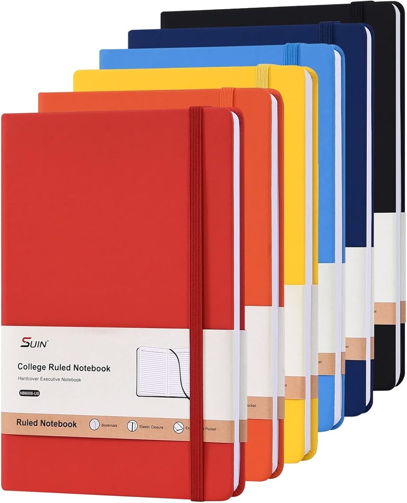 SUIN Hardcover-Journal-Notebooks, 6 Packs A5 Lined Journals Notebook for Writing 200 Pages, 8.2 x 5.5 inch, 6 Colors Classic Ruled Notebooks for Work/Travel/College - Image 1